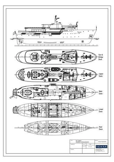 diagram, engineering drawing aboard OMNIA Yacht for Sale