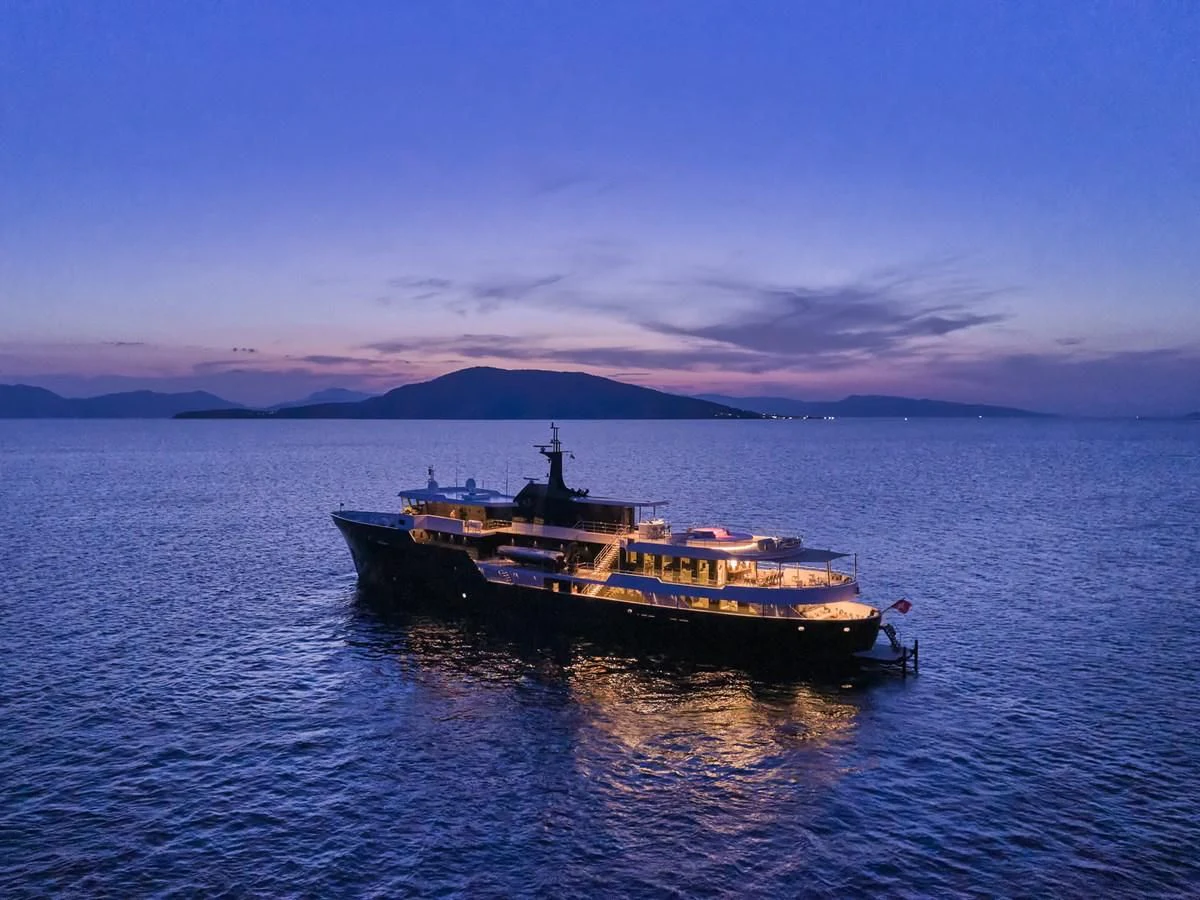 a boat in the water aboard OMNIA Yacht for Sale