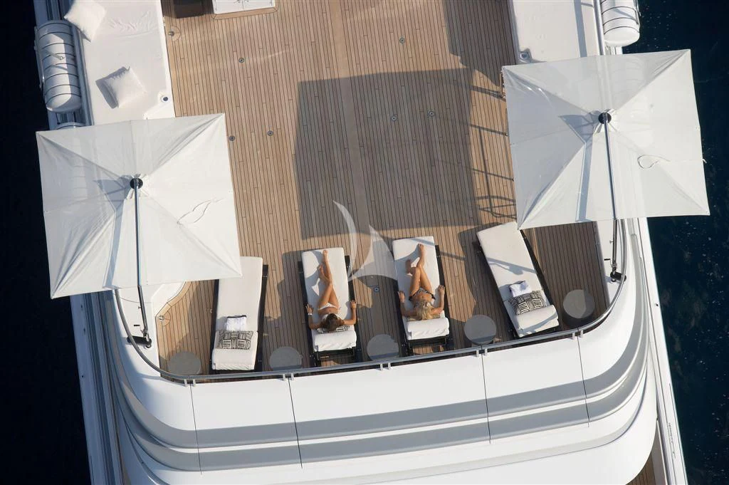 a group of umbrellas on a display case aboard HURRICANE RUN Yacht for Charter