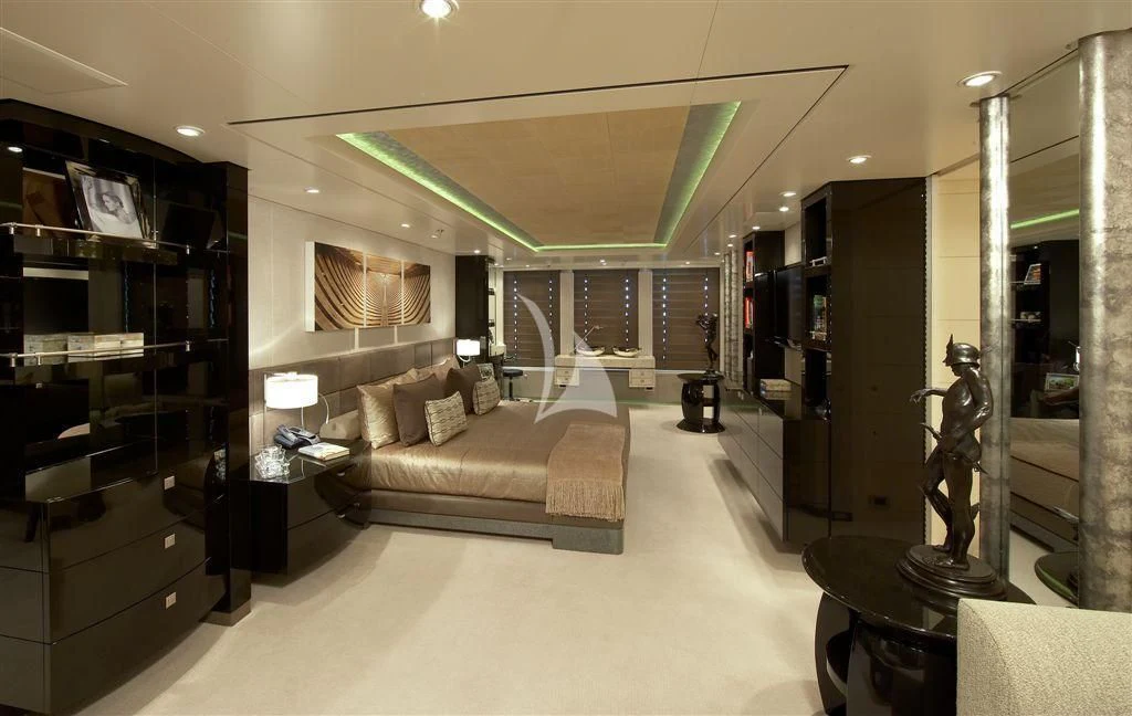 a living room with a large mirror aboard HURRICANE RUN Yacht for Charter