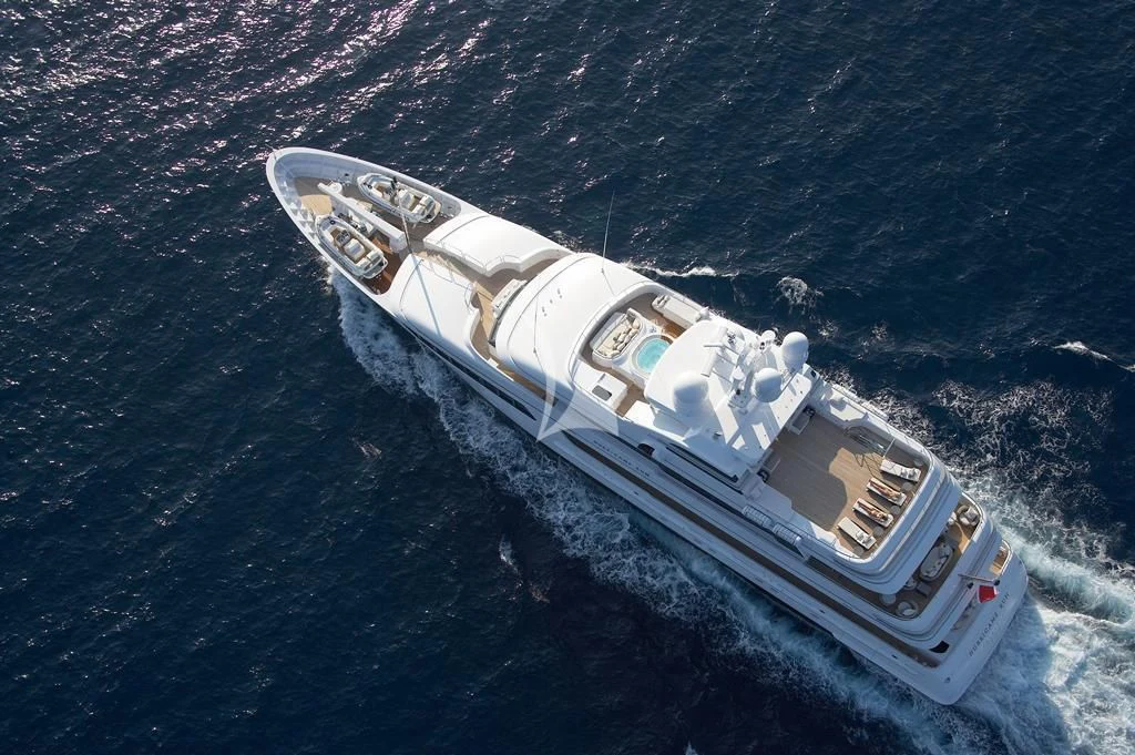 a high angle view of a ship aboard HURRICANE RUN Yacht for Charter