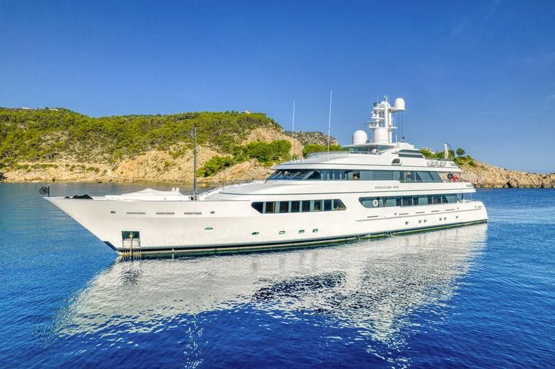 a white boat on water aboard HURRICANE RUN Yacht for Charter