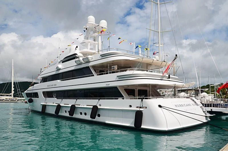 a white yacht in the water aboard HURRICANE RUN Yacht for Charter