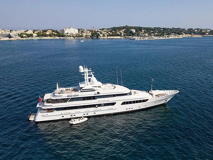a large white ship in the water aboard HURRICANE RUN Yacht for Charter