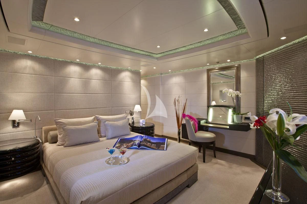 a bed in a room aboard HURRICANE RUN Yacht for Charter