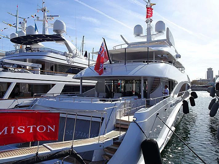 a boat docked at a pier aboard KNIGHT Yacht for Charter