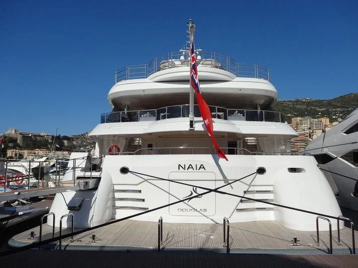 a large white boat aboard NAIA Yacht for Sale