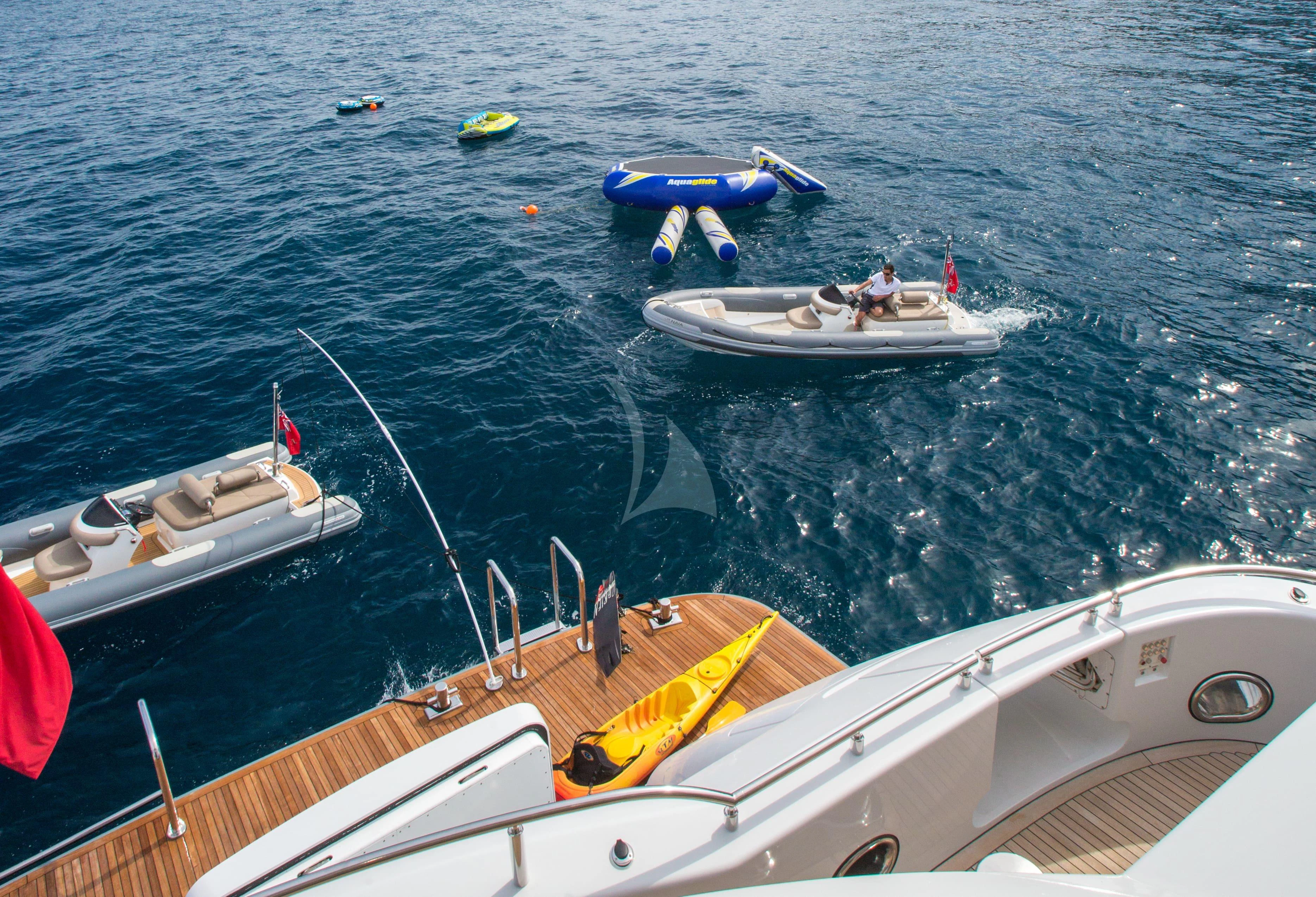 a boat in the water aboard NAIA Yacht for Sale