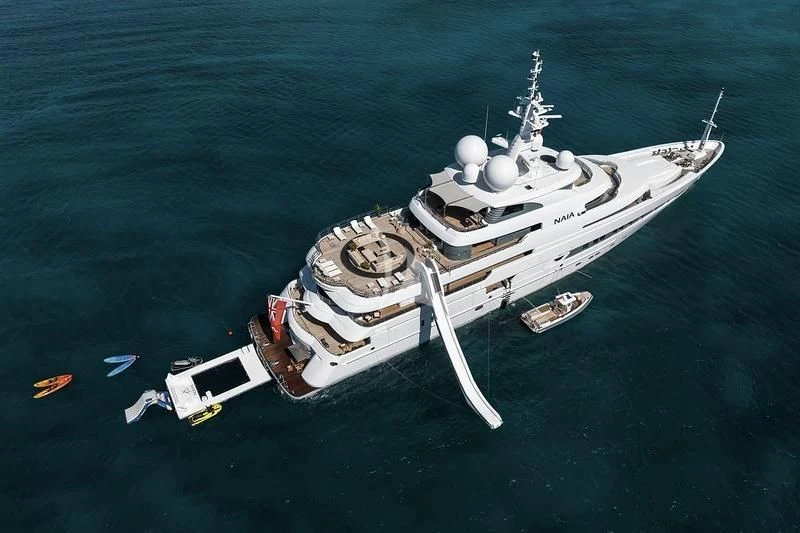 a boat in the water aboard NAIA Yacht for Sale