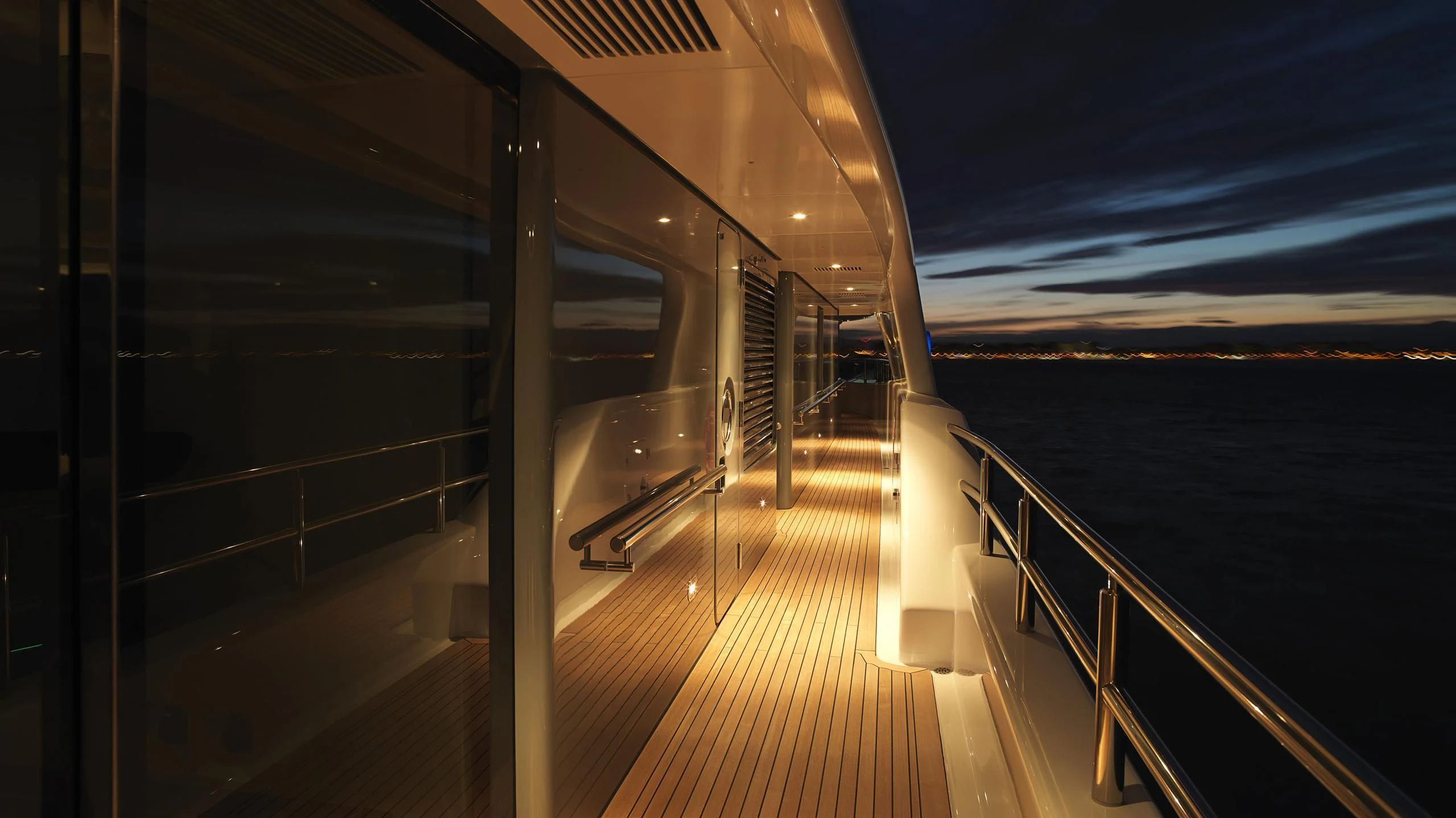 a walkway over water aboard NAIA Yacht for Sale