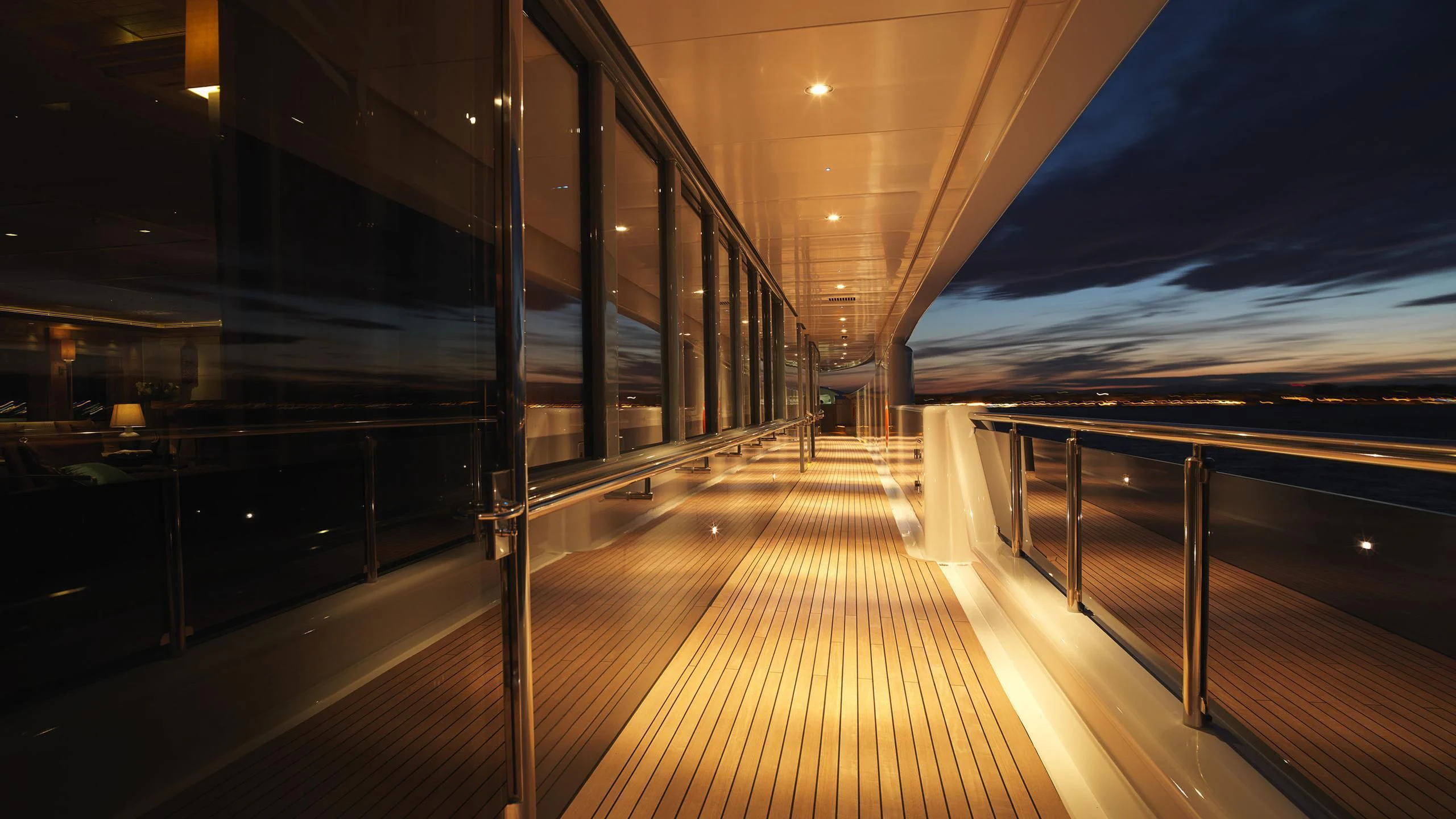 a long wooden walkway aboard NAIA Yacht for Sale