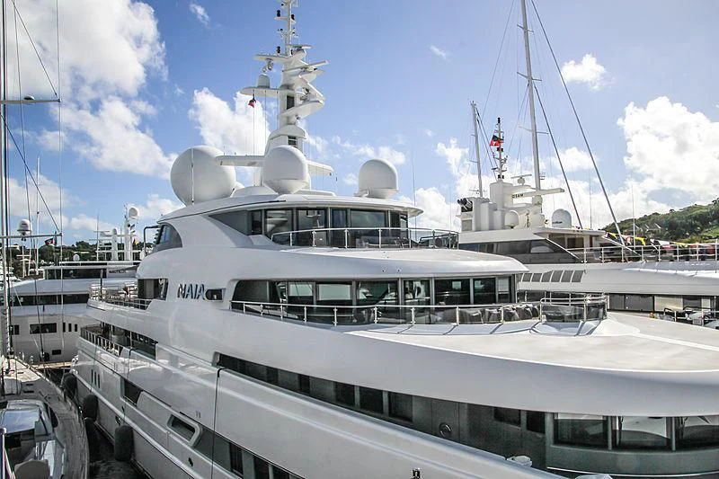 a large white ship aboard NAIA Yacht for Sale
