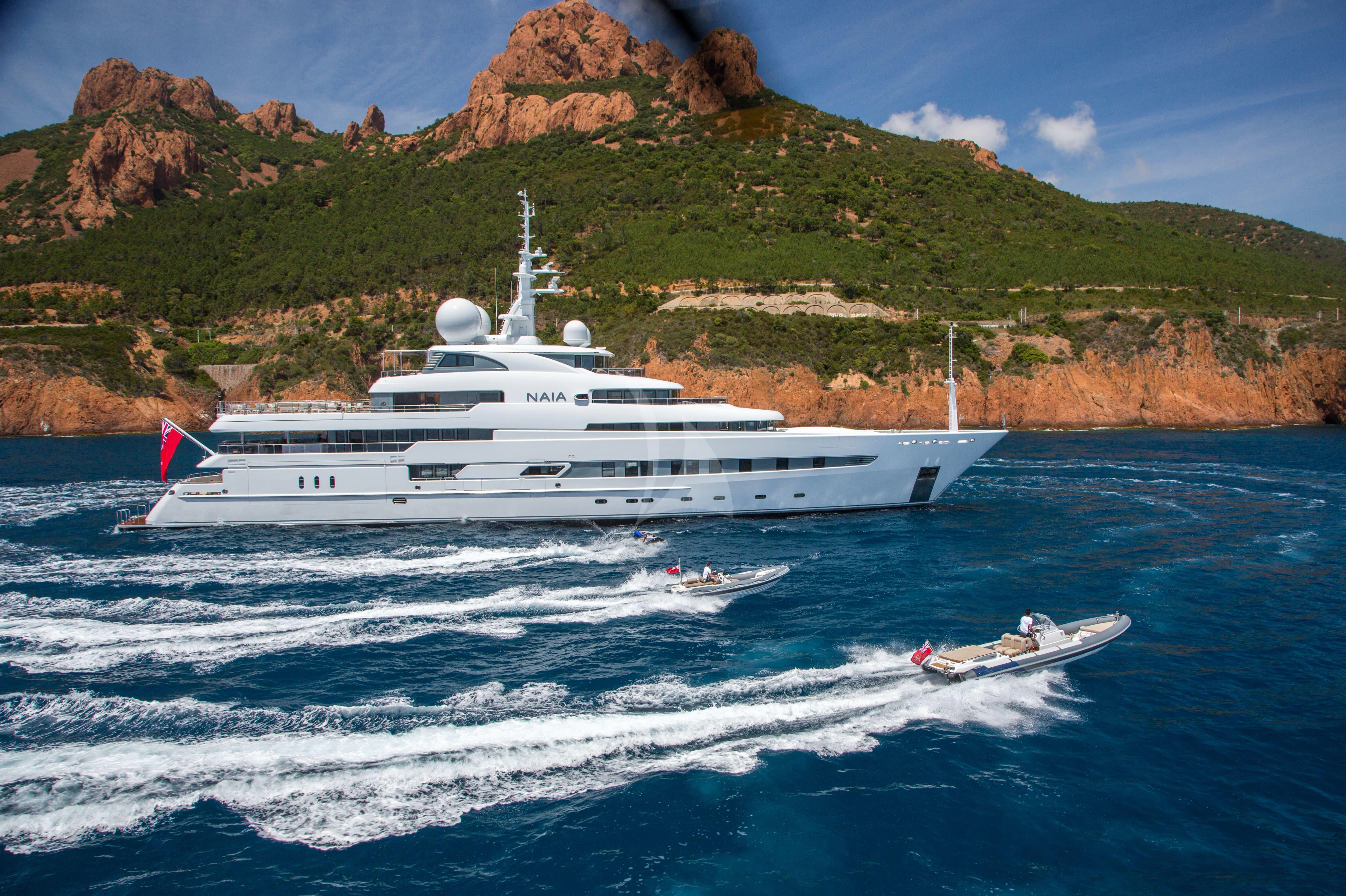 a boat sailing on the sea aboard NAIA Yacht for Sale