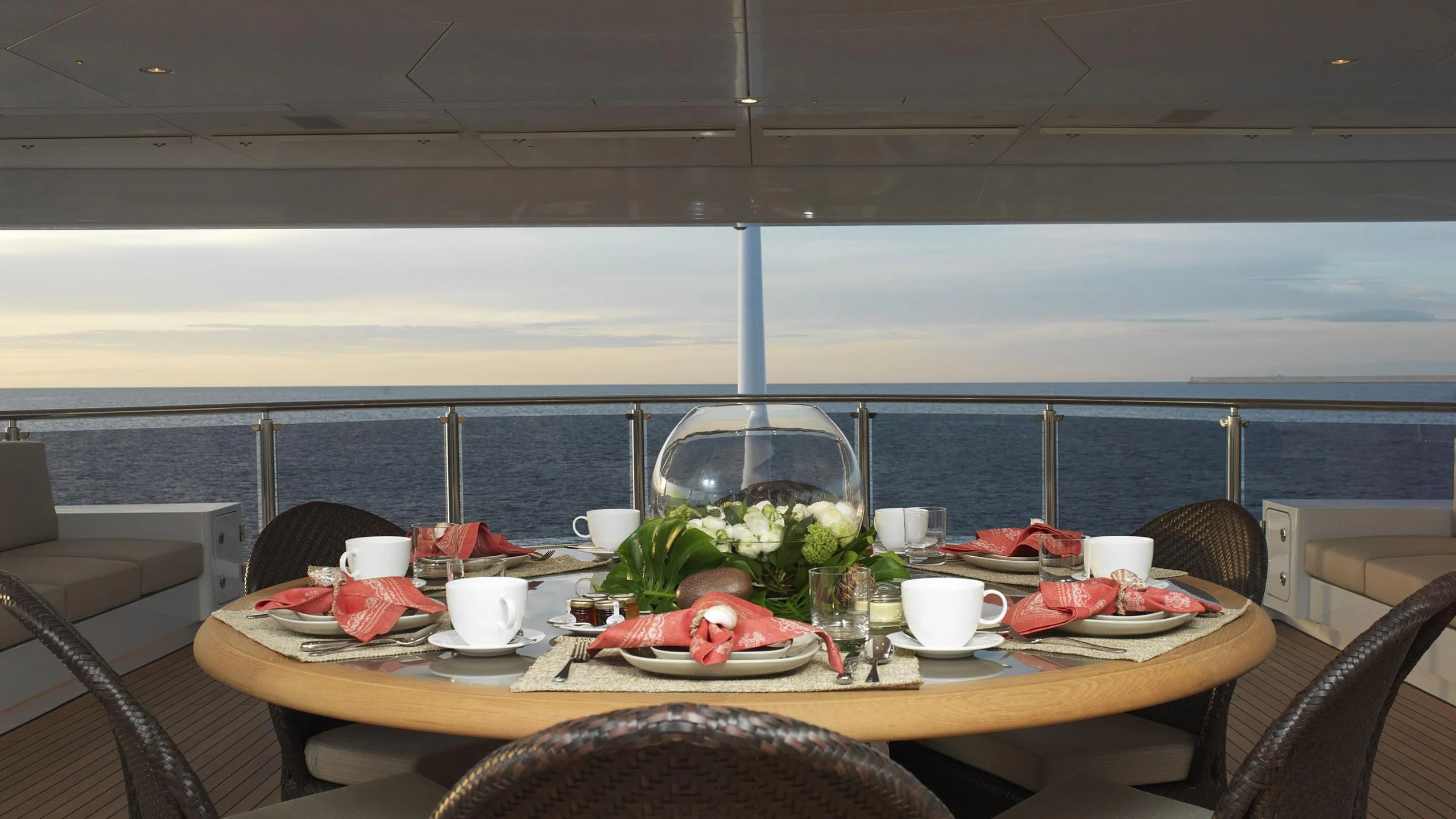 a table with food on it aboard NAIA Yacht for Sale