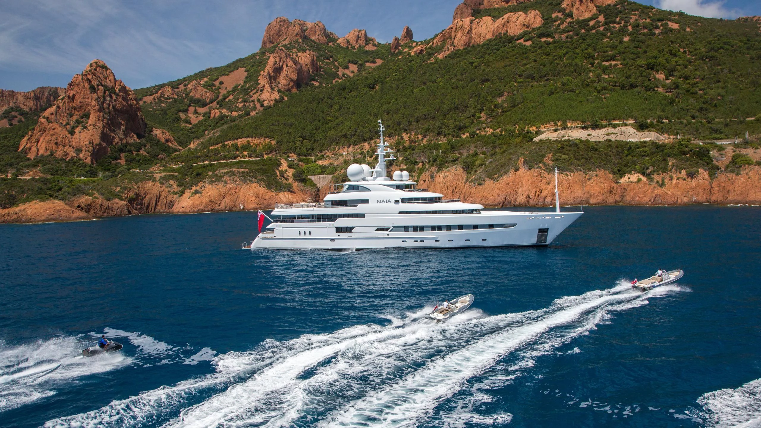 a boat on the water aboard NAIA Yacht for Sale