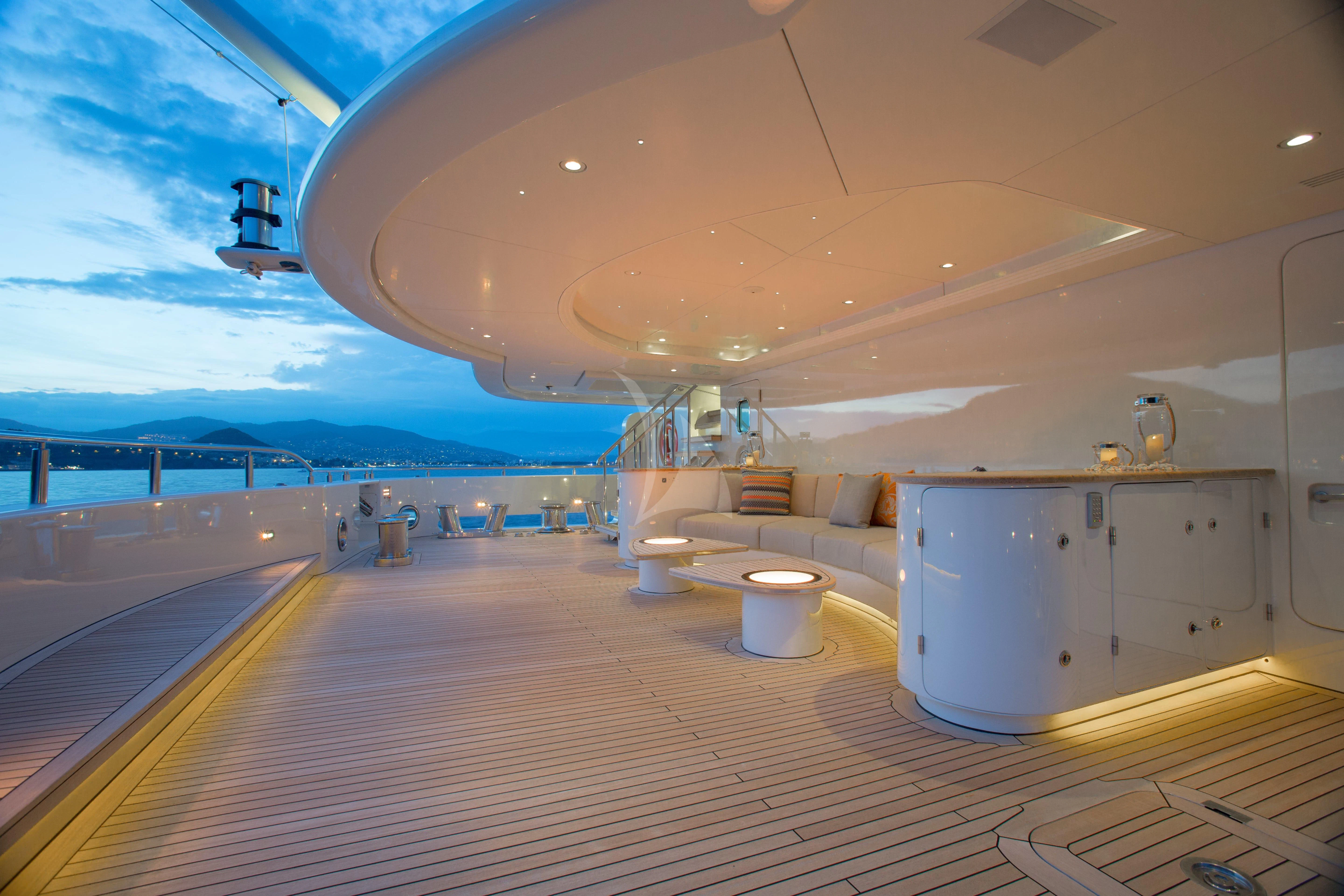 a large room with a large ceiling aboard NAIA Yacht for Sale