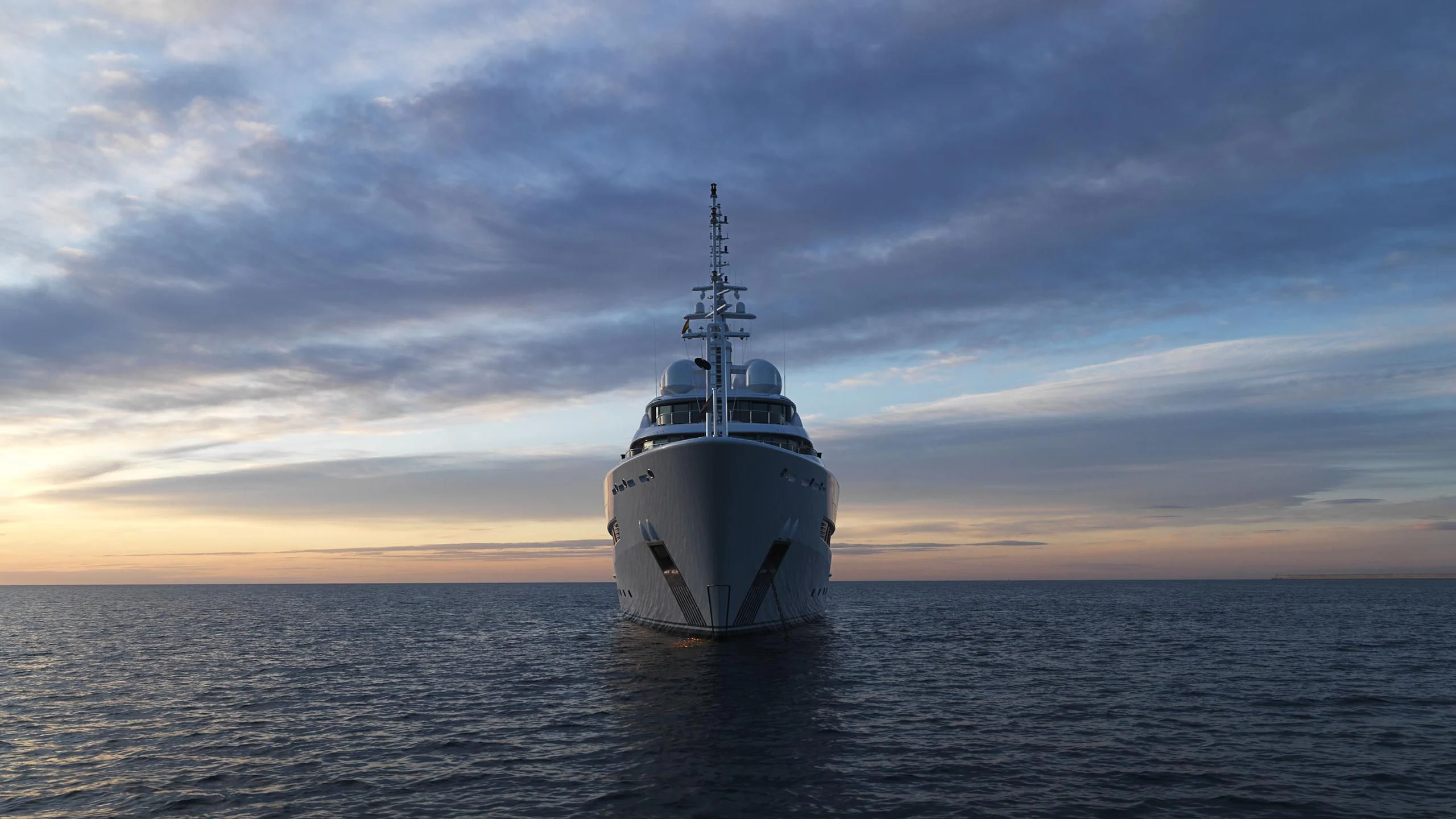 a large white ship in the water aboard NAIA Yacht for Sale