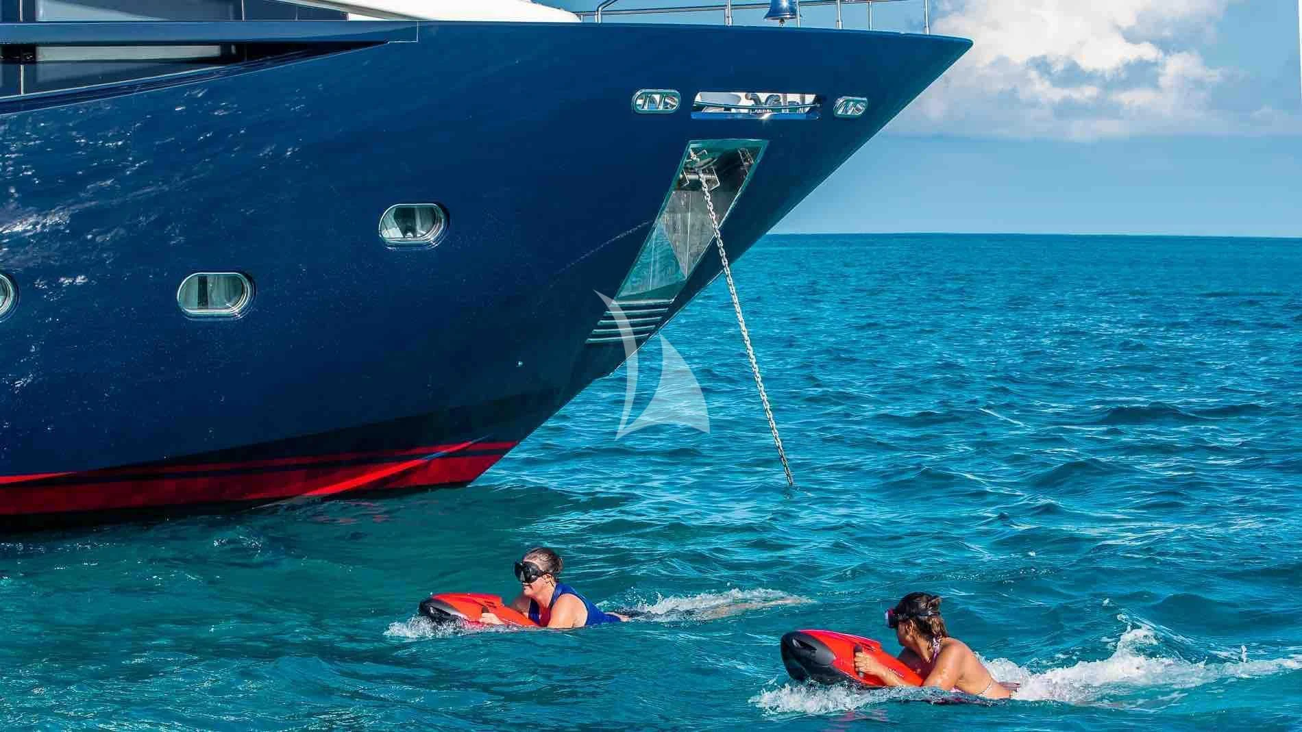 a man and a woman on a jet ski in the water aboard ONE AND ONLY Yacht for Sale