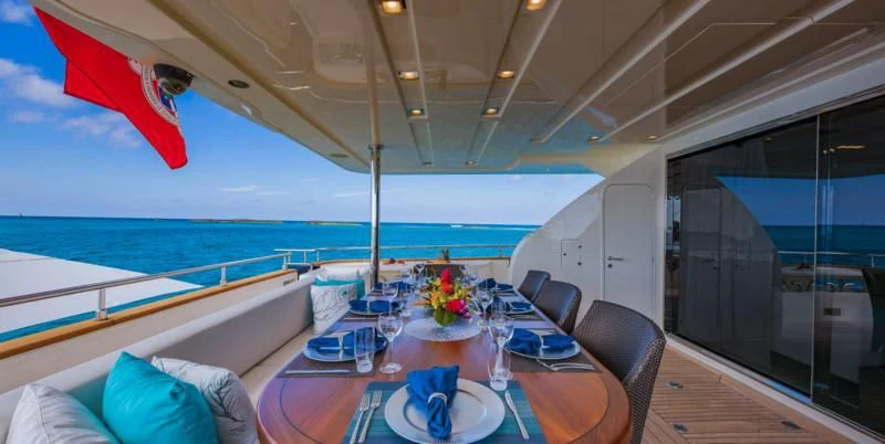 a table on a boat aboard ONE AND ONLY Yacht for Sale