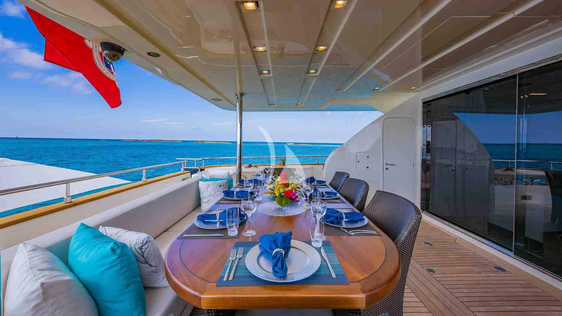a table on a boat aboard ONE AND ONLY Yacht for Sale