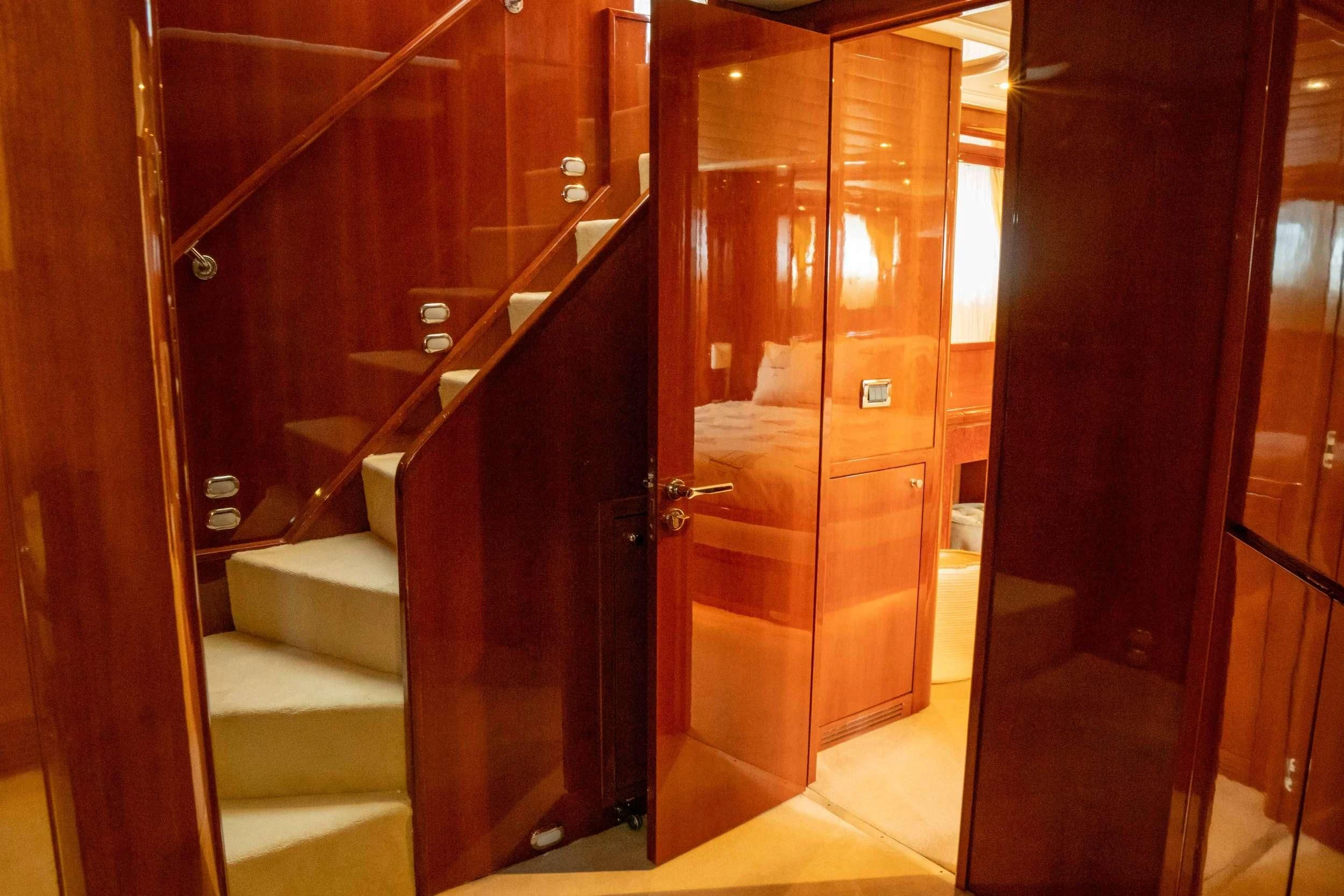 a bathroom with a glass shower aboard FALCON ISLAND Yacht for Sale
