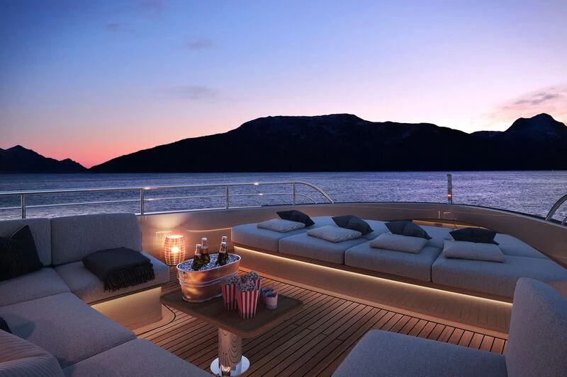 a large bed on a boat aboard SEAESTA Yacht for Sale