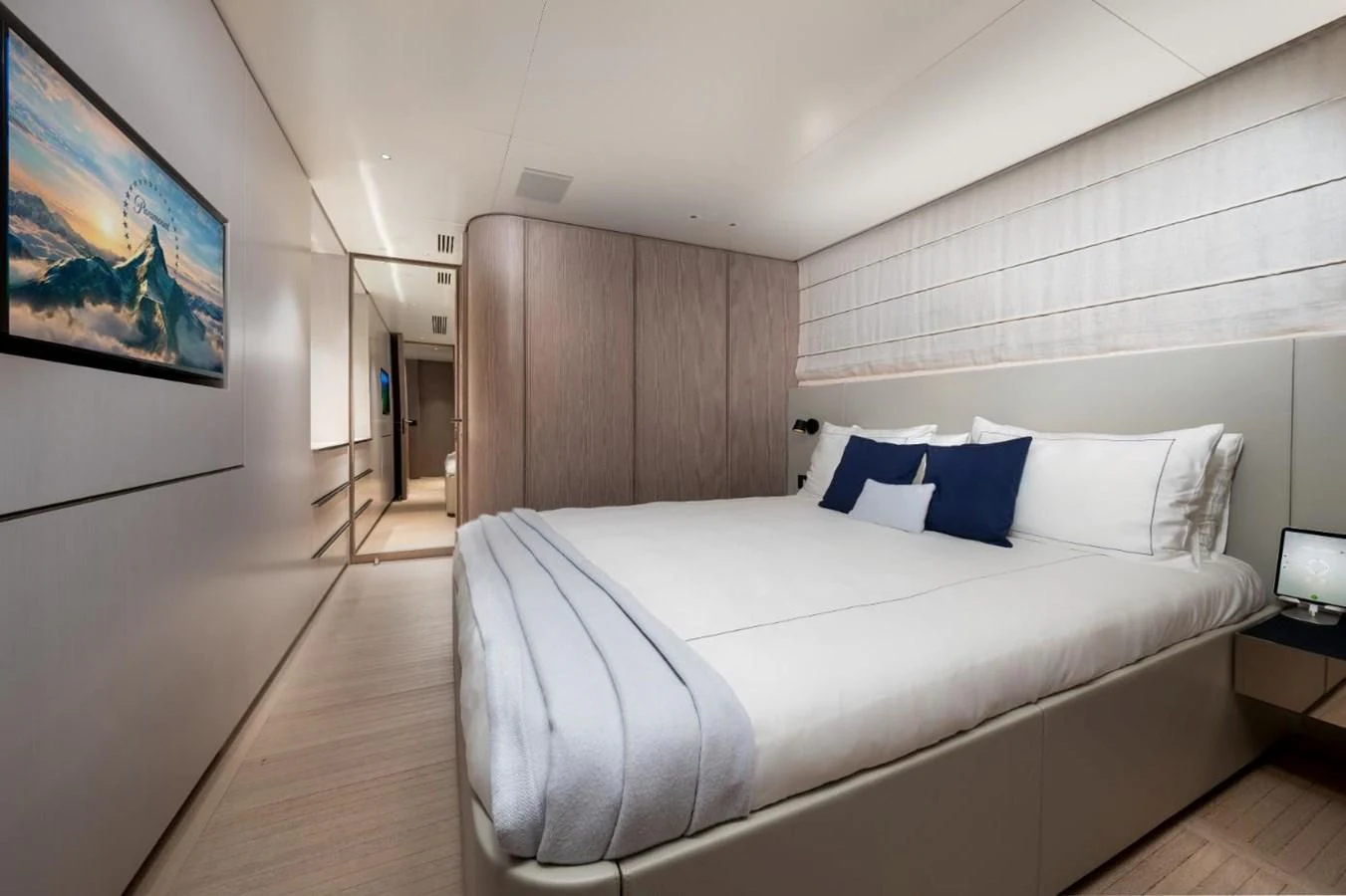 a bed in a room aboard SEAESTA Yacht for Sale