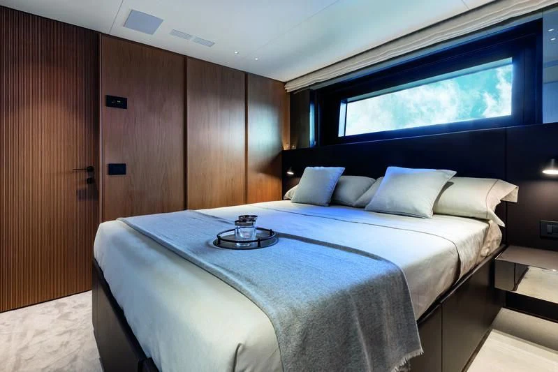 a bed in a room aboard SEAESTA Yacht for Sale