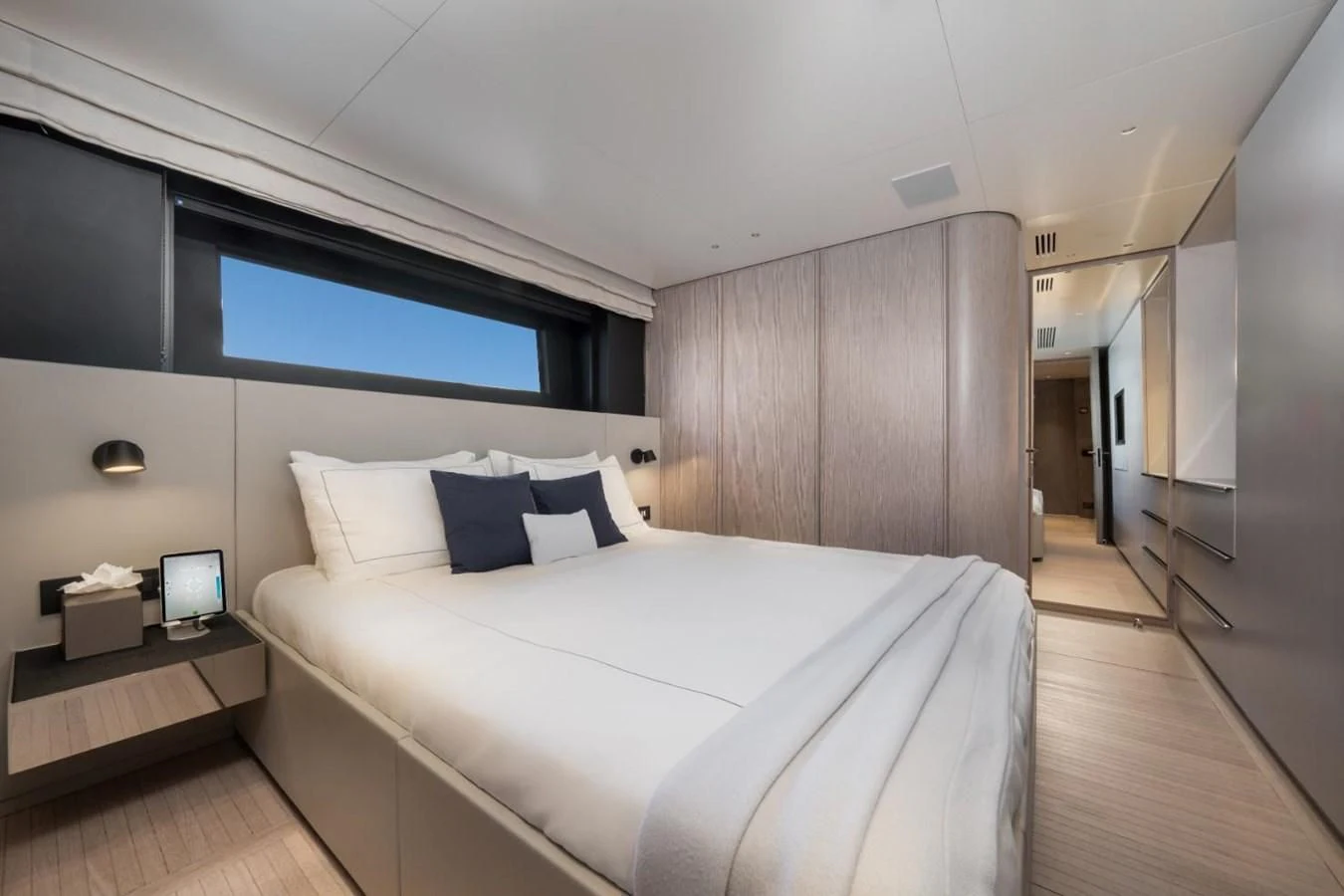 a bed in a room aboard SEAESTA Yacht for Sale