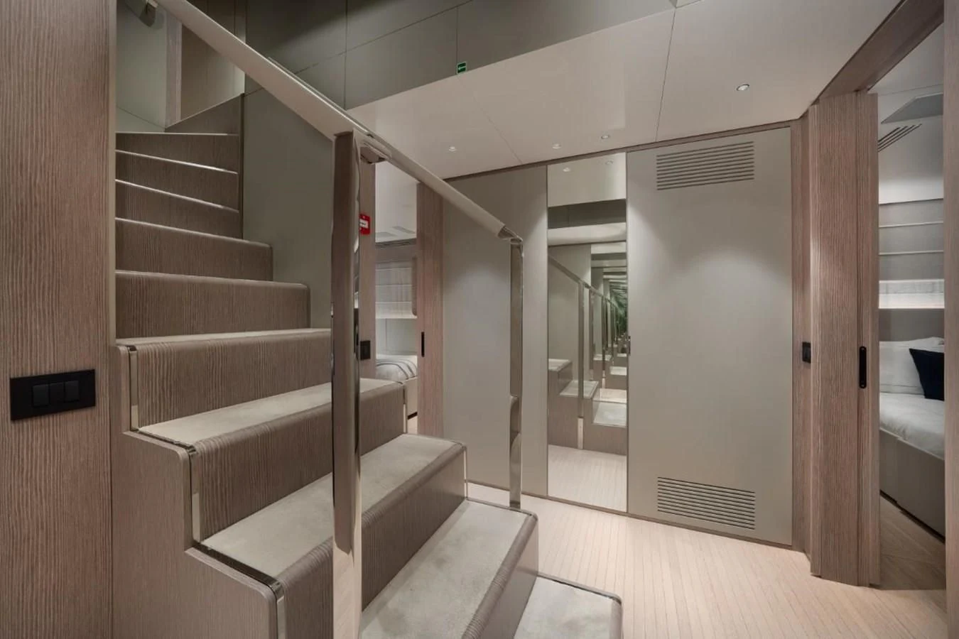 a staircase in a room aboard SEAESTA Yacht for Sale