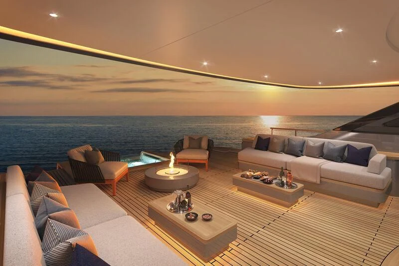 a living room with a large ocean aboard SEAESTA Yacht for Sale