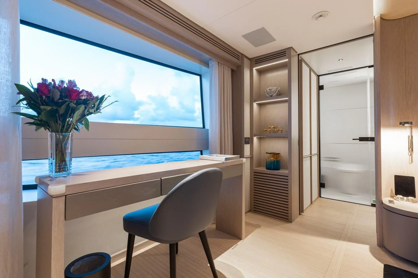 a room with a table and chairs aboard SEAESTA Yacht for Sale
