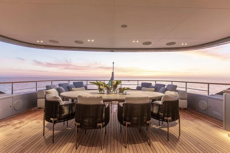 a dining table in a boat aboard SEAESTA Yacht for Sale