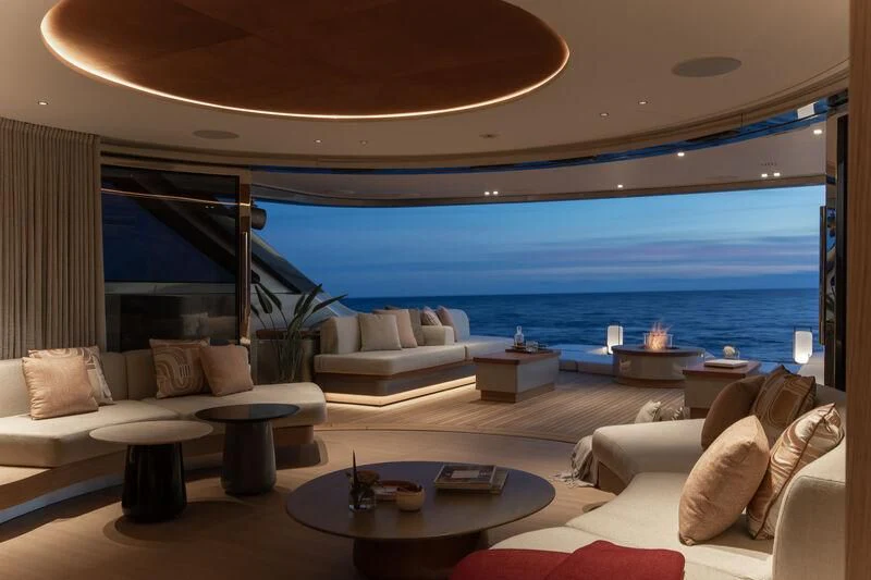 a living room with a large ocean aboard SEAESTA Yacht for Sale