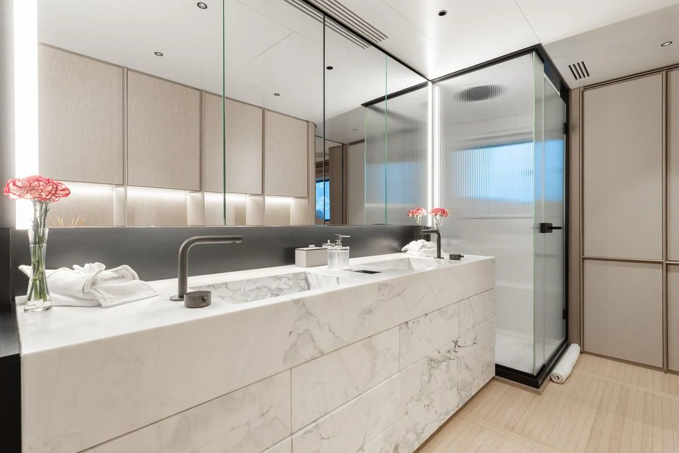 a bathroom with a large bathtub aboard SEAESTA Yacht for Sale