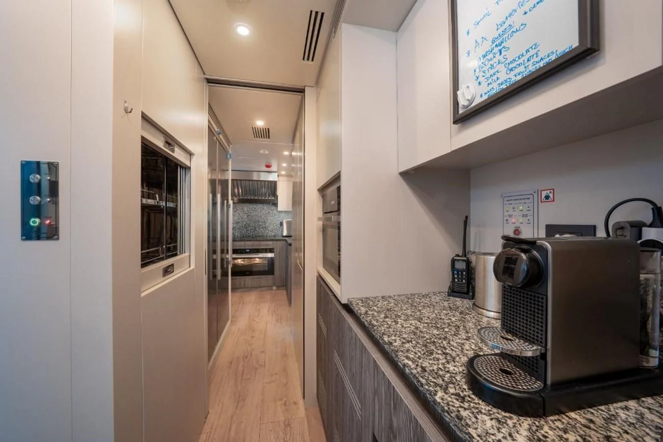 a kitchen with a countertop aboard SEAESTA Yacht for Sale