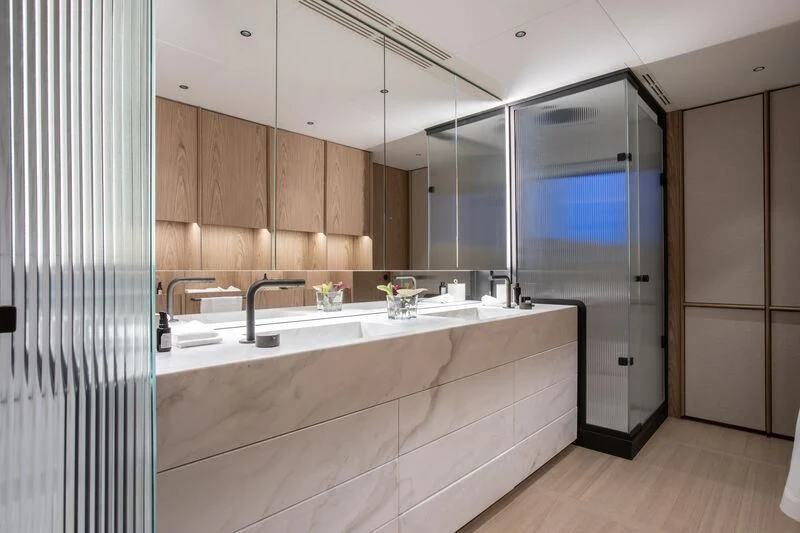 a bathroom with a large countertop aboard SEAESTA Yacht for Sale