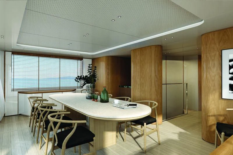 a room with a table and chairs aboard SEAESTA Yacht for Sale