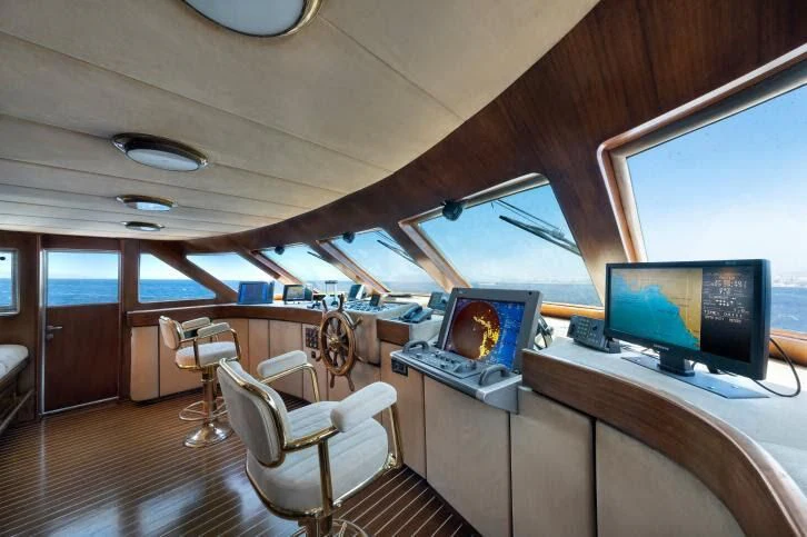 inside of a train car aboard ATHINA Yacht for Sale