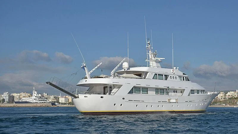 a large white boat in the water aboard ATHINA Yacht for Sale
