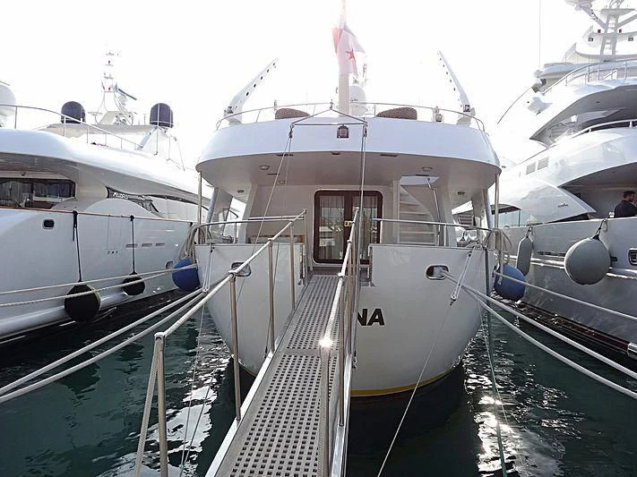 a group of boats are parked in a harbor aboard ATHINA Yacht for Sale