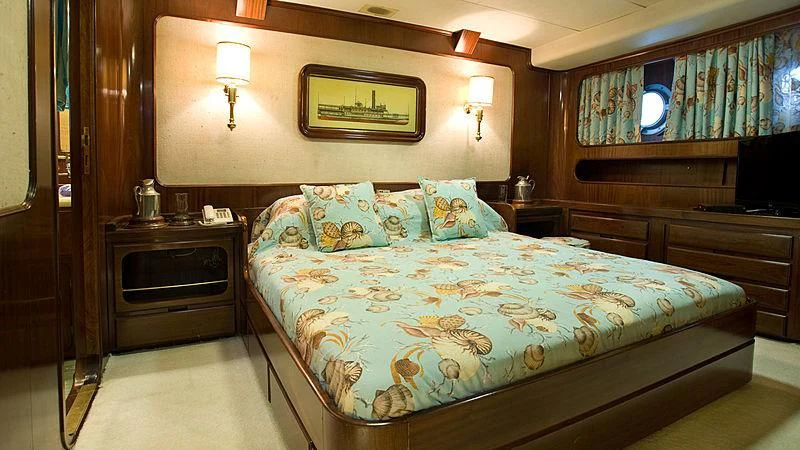 a bed in a room aboard ATHINA Yacht for Sale
