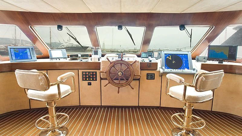 a room with a desk and chairs aboard ATHINA Yacht for Sale