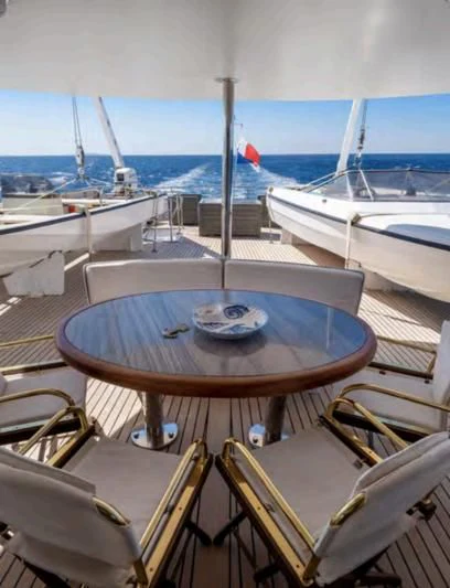 a table on a boat aboard ATHINA Yacht for Sale