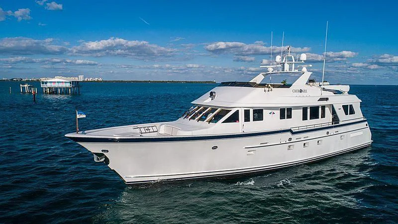 a white boat in the water aboard WELL DONE Yacht for Sale
