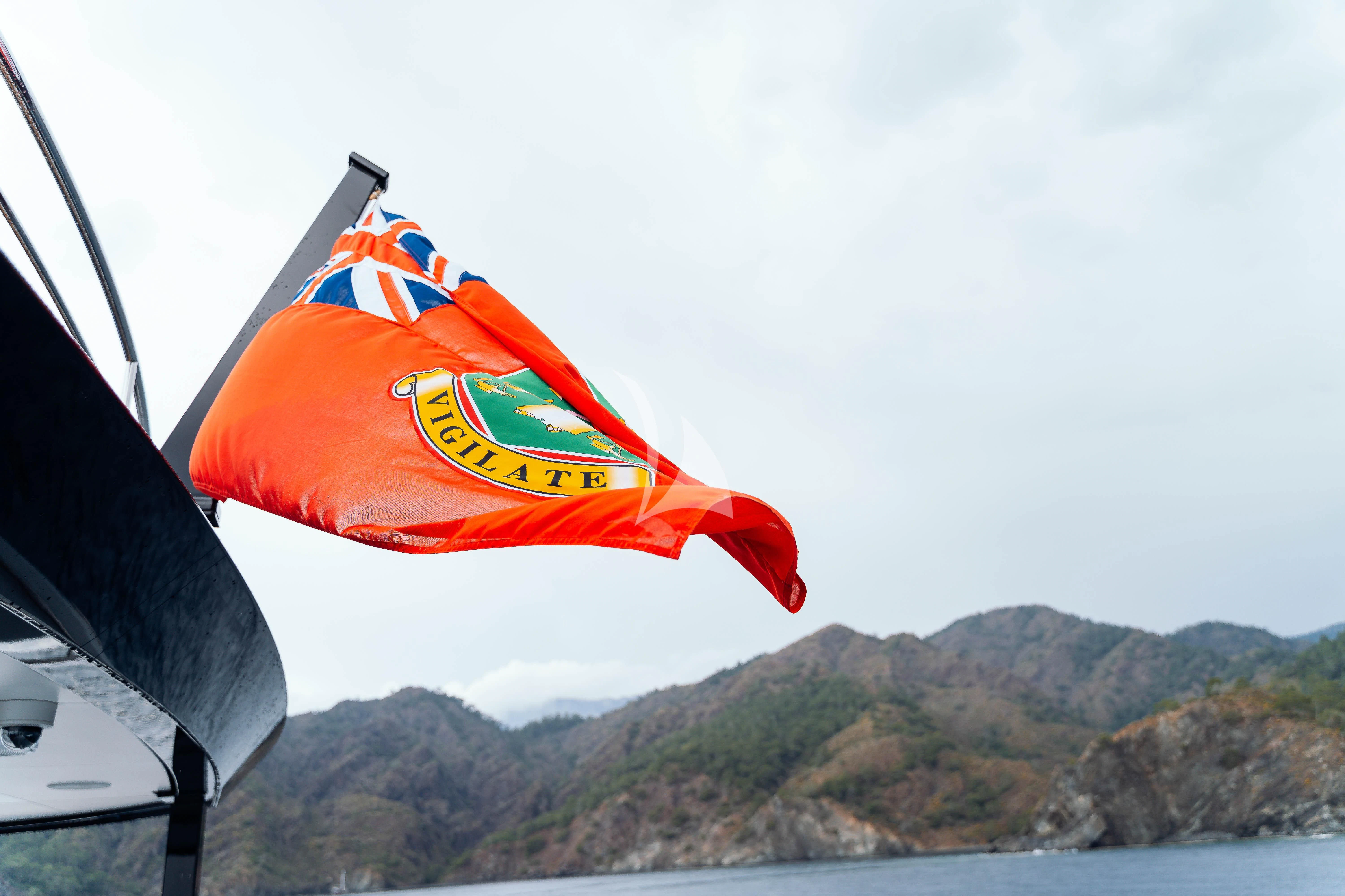a flag on a boat aboard HEEUS Yacht for Sale