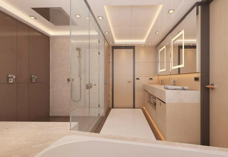 a bathroom with a large tub aboard HEEUS Yacht for Sale