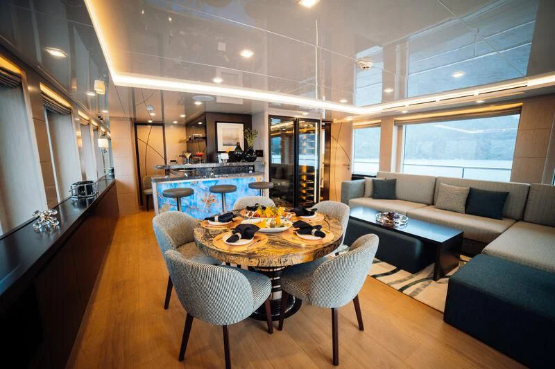 a modern looking living room aboard HEEUS Yacht for Sale