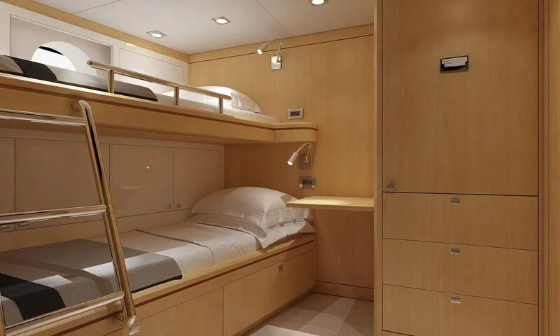 a room with bunk beds aboard HEEUS Yacht for Sale