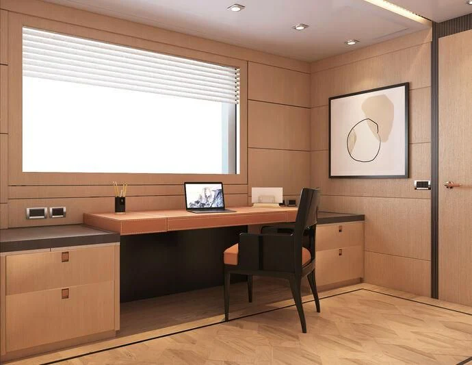 a room with a desk and a chair aboard HEEUS Yacht for Sale